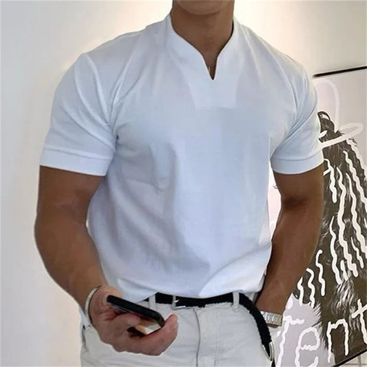 👕SCONTO DEL 50% ORA! 💎 T-shirt da uomo a maniche corte con scollo a V, stile business, in misto cotone traspirante, vestibilità classica e disponibile fino alla taglia 5XL ✨