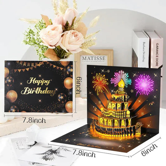 📢📢50%  DI SCONTO !! ⏰Biglietto di auguri di compleanno musicale pop-up 3D con luci e canzone🎵🎂
