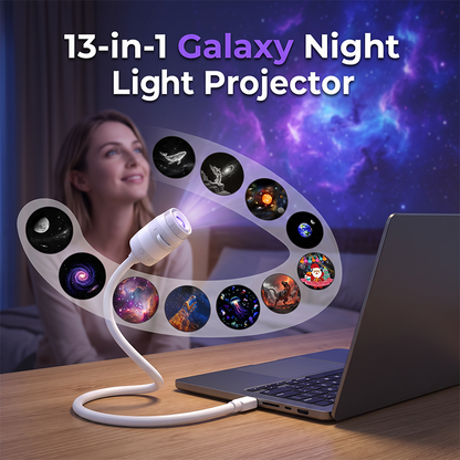 🌌 SCONTO DEL 49% IN QUESTO MOMENTO! 💫 Lampada USB con proiezione del cielo stellato – 13 dischi intercambiabili e collo flessibile – perfetta per la camera da letto ✨
