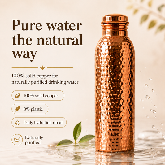 ❄️Sconto del 50% per la freschezza estiva!💧Borraccia di alta qualità realizzata al 100% in rame massiccio – Senza plastica e ispirata all’Ayurveda