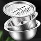 Questo set 3 in 1 comprende una ciotola, un vassoio di raccolta/scolo e una grattugia con cestello di scolo compatibile con filtro per lavare, scolare e mescolare.