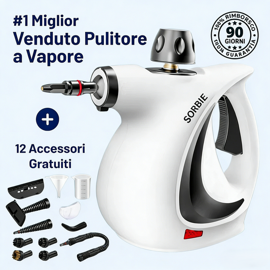💨 50% DI SCONTO! 🧼 Pulitore a Vapore Portatile 1050W – Pressurizzato, Multi-Superficie & 12 Accessori per una Pulizia Profonda ✨