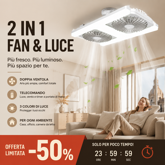 💡⏰ Ultimo Giorno | Ventilatore Soffitto Moderno 2in1 LED -50%