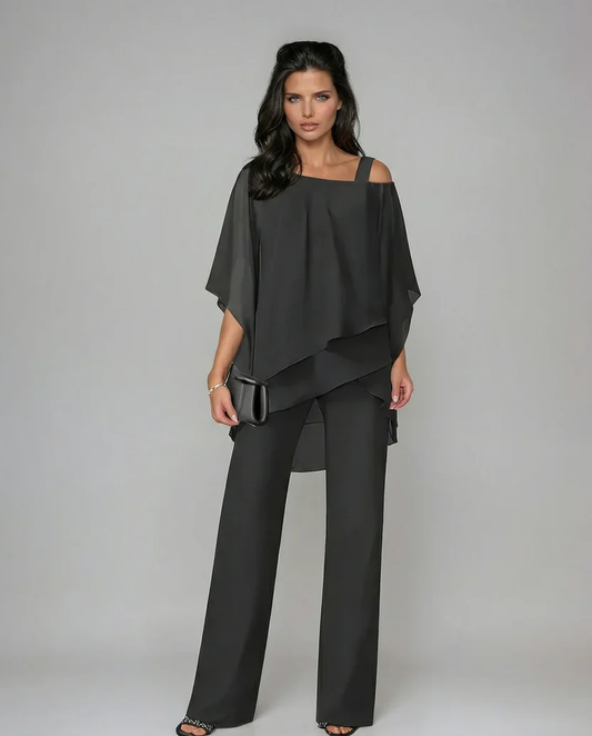 ⏳Sconto a tempo limitato del 50%⏰Top in chiffon irregolare da donna e pantaloni a zampa 2 pezzi👚👖
