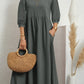 💝Abito in cotone e lino con maniche a lanterna💖COMPRA 2, OTTIENI IL 10% DI SCONTO