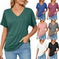 💕Hot Promotion- UP TO 50% OFF🌷👚Women's Short Sleeve V Neck Dolman Tops with Side Shirring