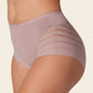 Leonisa High Waisted Invisible Tummy Control Shapewear for Women - Stripe Undetectable Lace Ladies Underwear Panties Flat Leg