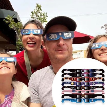 🕶️ Occhiali per l'osservazione dell'eclissi solare totale – Certificati ISO 12312-2 con filtro per smartphone 🌑
