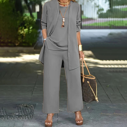 🎁New arrival 50% OFF💥Women's Elegant 3-Piece Suit Set | Luxurious Wide-Leg Trousers & Cardigan Top for Smart Casual & Mature Style