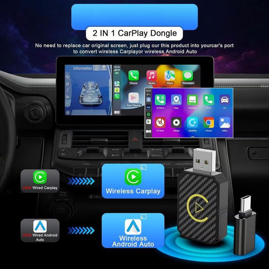 Mini Al Box, adattatore wireless 4‑in‑1 per CarPlay e Android Auto per auto con CarPlay