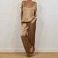 Women's Satin Short Sleeve Top & Pants 2-Piece Set
