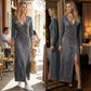 👗SCONTO DEL 50%!🔥 Abito lungo da donna con scollo a V e maniche lunghe - Tessuto morbido, vestibilità aderente ed elegante spacco alto💫💃
