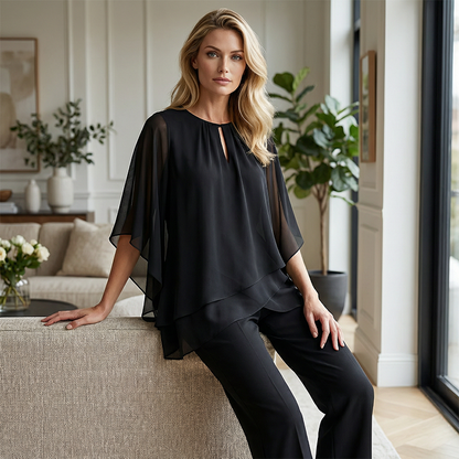 Elegante completo di pantaloni asimmetrici in due pezzi👗✨