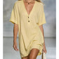Women's V-Neck Short Sleeve Linen Tunic Dress