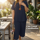 Completo da donna casual composto da top a maniche corte e pantaloni a gamba larga.
