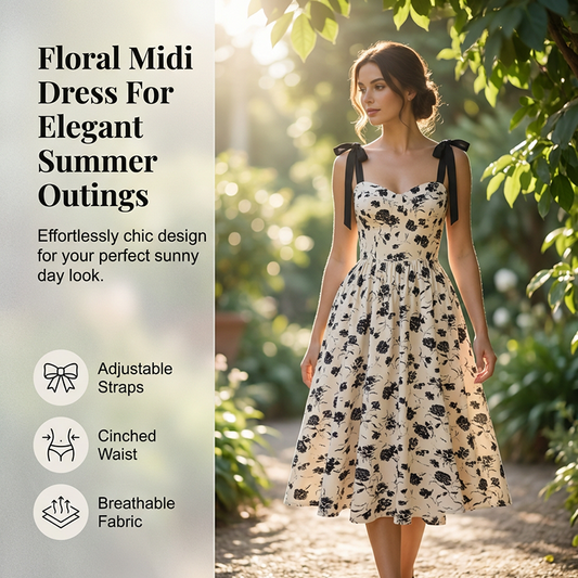 Women's Sweetheart Neckline Tie Strap Floral Dress