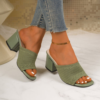 Women's Knit Open-Toe Block Heel Sandals
