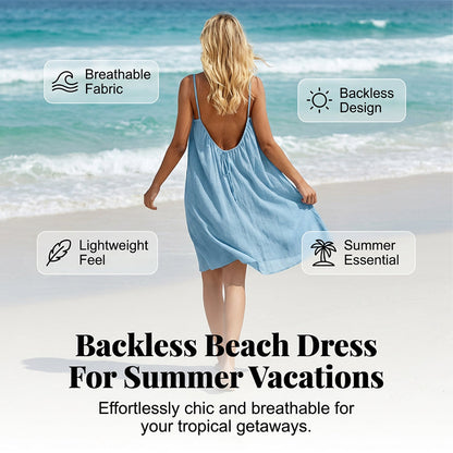 👗 50% OFF NOW! 🔥 Sexy Backless Cami Dress with Adjustable Drawstring – Deep Backless, Flowy Relaxed Fit & Premium Crinkle Fabric 🌊