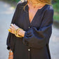 Abito lungo da donna minimalista in cotone e lino con scollo a V