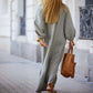 Abito lungo da donna minimalista in cotone e lino con scollo a V