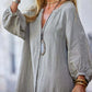 Abito lungo da donna minimalista in cotone e lino con scollo a V