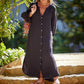 Abito lungo da donna minimalista in cotone e lino con scollo a V