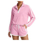 Women's Casual Half-Zip Pullover & Drawstring Shorts Set