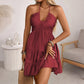 Halter Neck Ruched Bust Tiered Mini Dress