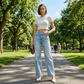 Women's Asymmetrical Waist Straight-Leg Jeans
