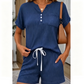 Set casual da donna con maglietta a maniche corte a costine e pantaloncini