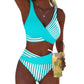 🏖️Summer Hot Sale - ONLY ￡12.99!!⚡50K+ SOLD!🌞🌊Two-Piece Color Block & Stripe Bikini Swimsuit