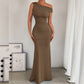 Women's One-Shoulder Ruched Fishtail Maxi Dress