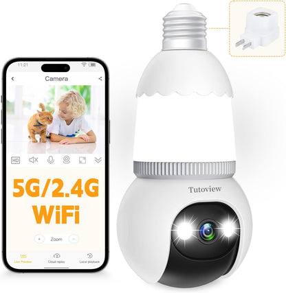 🔥Nuovo modello aggiornato✨ Telecamera di sicurezza a forma di lampadina da 4 MP, wireless 5G e 2,4 GHz, per interni ed esterni, con visione notturna