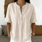 New Arrivals🔥 Women's Casual Henley Collar Linen And Cotton Short-sleeve Shirt