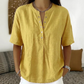 New Arrivals🔥 Women's Casual Henley Collar Linen And Cotton Short-sleeve Shirt