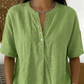 New Arrivals🔥 Women's Casual Henley Collar Linen And Cotton Short-sleeve Shirt
