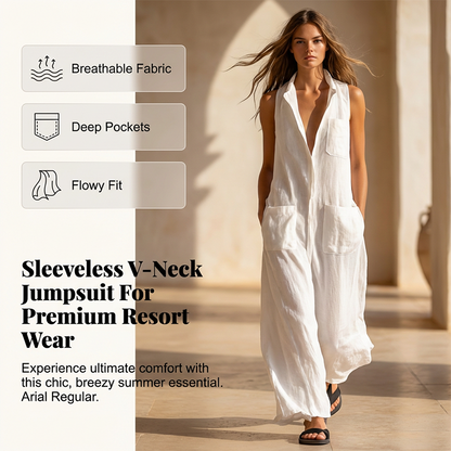 Women's Sleeveless Collared Wide-Leg Jumpsuit