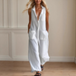 Women's Sleeveless Collared Wide-Leg Jumpsuit