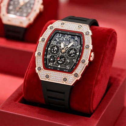 📢📢50% DI SCONTO!! ⏰ Orologio da uomo di lusso a forma di tonneau con decorazioni in strass