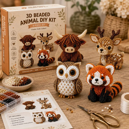 🏆Offerta limitata: 50% di sconto🧵✨Kit fai da te con animaletti in 3D decorati con perline (taglia petite)