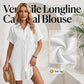 Women's Casual Longline Short Sleeve Blouse with Lapel Collar