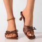 Sandali con tacco e pizzo da donna con fiocco