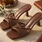 Sandali con tacco e pizzo da donna con fiocco