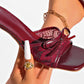 Sandali con tacco e pizzo da donna con fiocco