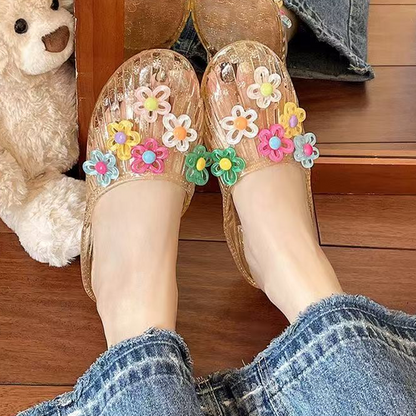Pantofole da donna trasparenti con glitter e punta chiusa