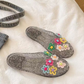 Pantofole da donna trasparenti con glitter e punta chiusa