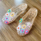 Pantofole da donna trasparenti con glitter e punta chiusa