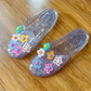 Pantofole da donna trasparenti con glitter e punta chiusa