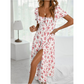 🌼 Women's square neck, puff sleeves, floral pattern, light summer dress, comfortable to wear