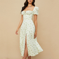 🌼 Women's square neck, puff sleeves, floral pattern, light summer dress, comfortable to wear